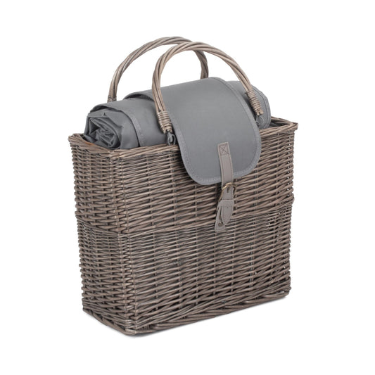 Antique Wash Willow Chiller Basket with Picnic Blanket
